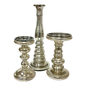 1990s Vintage Boho Chic Modern West Elm Attributed Mercury Glass Candleholders - Set of 3.