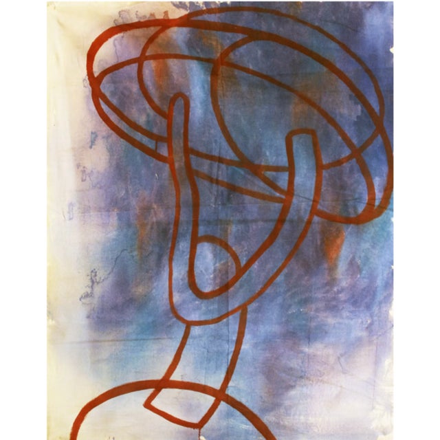 "Swing" 2010. Oil on Canvas by Joe Ginsberg. Predominantly Cerulean Blue, Violet & Cream Field With Red Highlights. For Sale