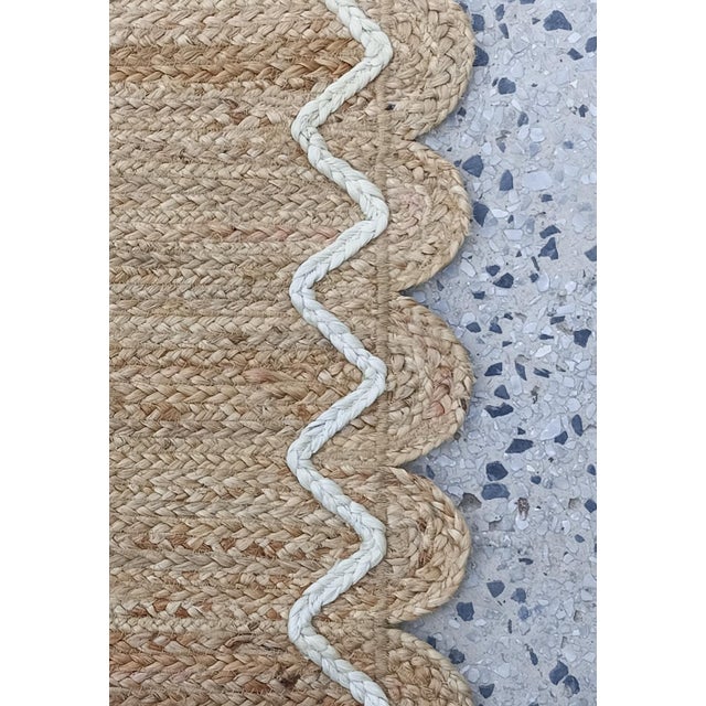 Handwoven Natural Jute Doormat Rug With Raised Zigzag Ivory 3d Border For Sale - Image 9 of 10