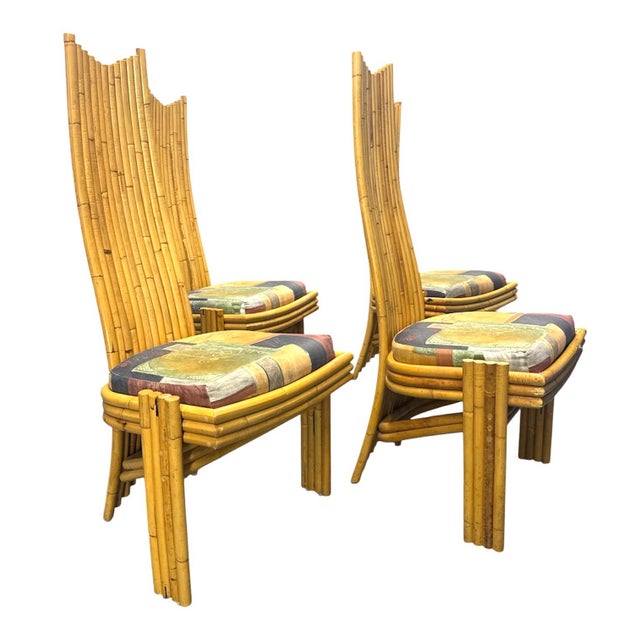 Wood Arthur Edwards for McGuire Sculptural Set of 6 High Backed Rattan Chairs For Sale - Image 7 of 11