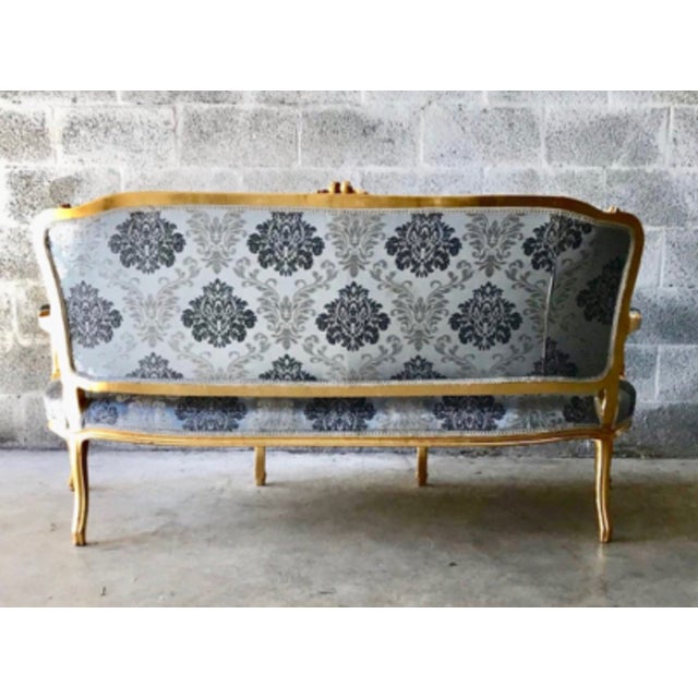 Vintage French Blue Damask Settee Antique Sofa Vintage Settee Chairish