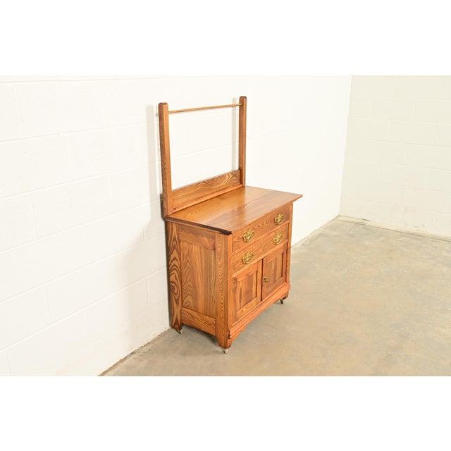 Herter Brothers Antique Victorian Carved Oak Washstand or Commode, Circa 1890s For Sale - Image 4 of 15