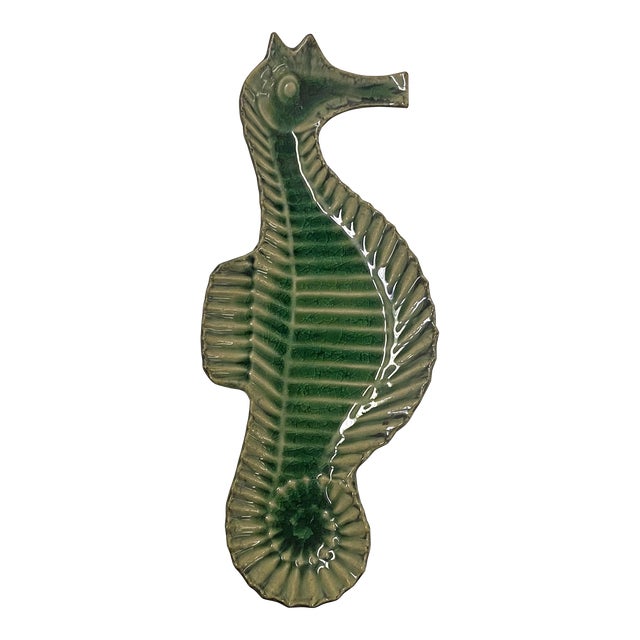 Artistic Green Glaze Ceramic Decorative Seahorse Shape Display Plate For Sale