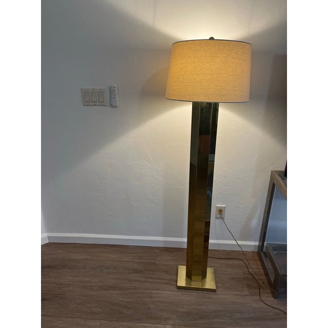 1980’s in the Style of a Kovacs Modernist Casella Brass Plated Monolith Torchiere Floor Lamp For Sale - Image 11 of 12
