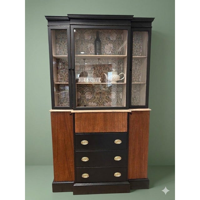 Onyx Vintage Mid Century Breakfront/ China For Sale - Image 8 of 9