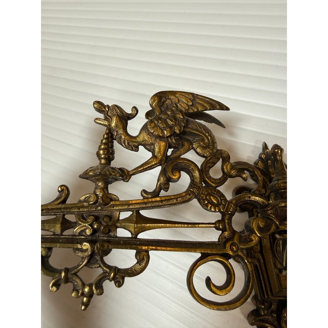 Antique Ornate Brass Piano Sconces - a Pair For Sale - Image 4 of 12