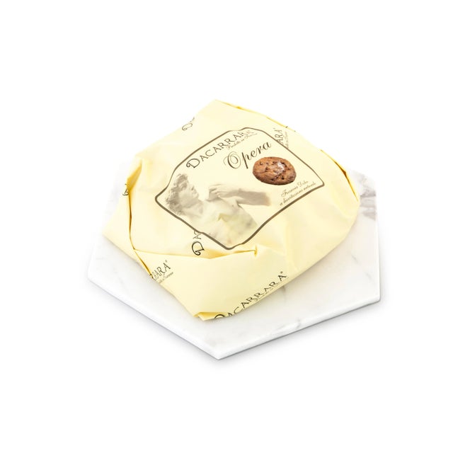 Hexagonal white Carrara marble plate / cutting board with cork underneath. Each piece is in a way unique (every marble...