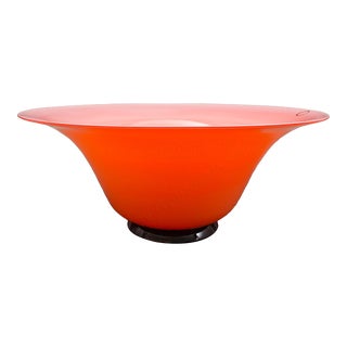 Venini 1994 Signed Italian Murano Pink & Gold Art Glass Footed Bowl For Sale