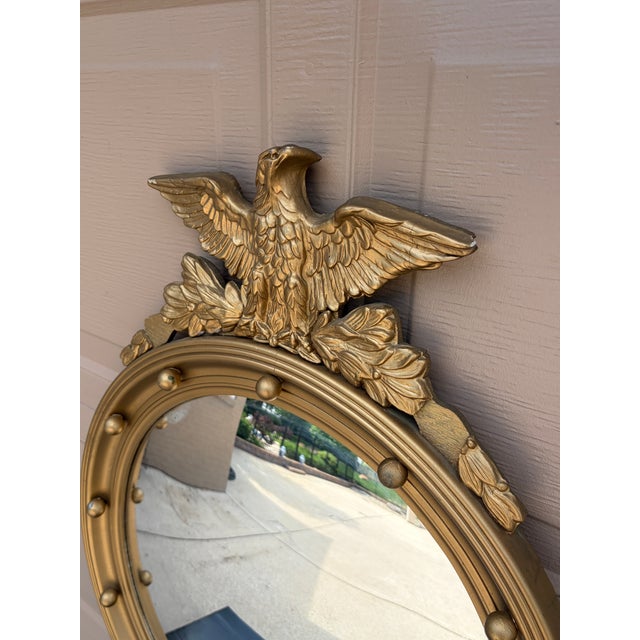 American Federal Style Giltwood Eagle Crest Convex Mirror, Mid-20th Century For Sale - Image 4 of 10