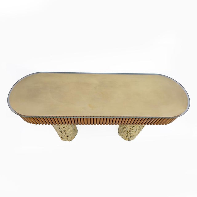 Mid-Century Modern Mid-Century Wood and Brass Center Console, Italy, 1990s For Sale - Image 3 of 9