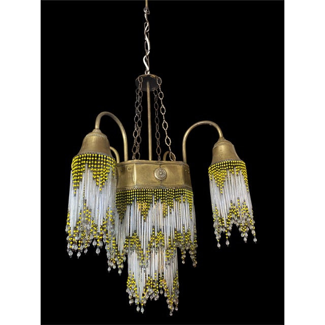 Metal Vintage Glass Beads Chandelier, 1920s For Sale - Image 7 of 14