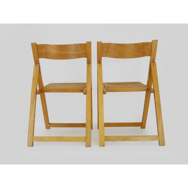 Set of Vintage Folding Chairs in Beech and Canework, 1970s For Sale - Image 10 of 11