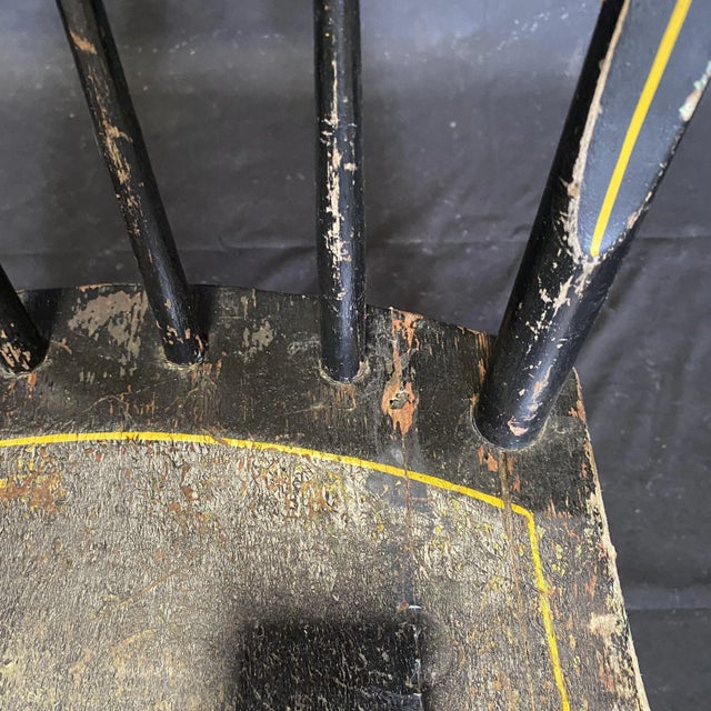 19th Century Plank Seated Dining Chairs With Original Black Paint -Set of 5 For Sale - Image 12 of 13
