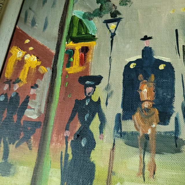 Vintage Mid Century Modern French Cityscape Oil Painting on Board Framed Signed For Sale In Philadelphia - Image 6 of 9