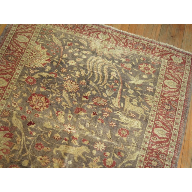 Early 20th Century Early 20th Century Zabihi Collection Gray Animal Motif Turkish Fine Sivas Rug - 4'4" x 5'5" For Sale - Image 5 of 8