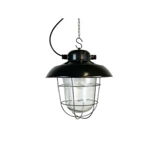 Industrial Black Enamel Factory Hanging Lamp from Elektrosvit, 1960s For Sale