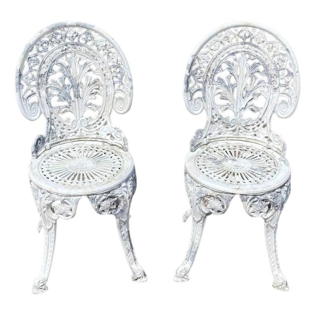 Cast Aluminum Antique Victorian Style Outdoor Garden Bistro Side Chairs - Pair For Sale