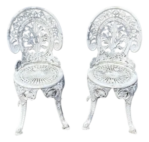 Cast Aluminum Antique Victorian Style Outdoor Garden Bistro Side Chairs - Pair