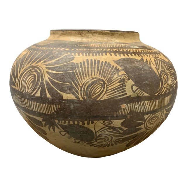 Early 20th Century Vintage Hand Painted Clay Pottery Vessel For Sale