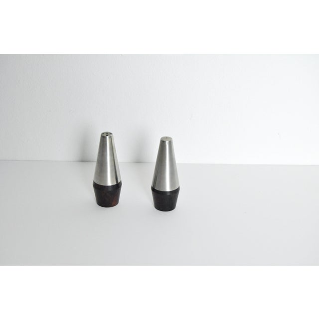 Danish Modern Rosewood and Stainless Steel Salt and Pepper Shakers, 1960s, Set of 4 For Sale - Image 3 of 12
