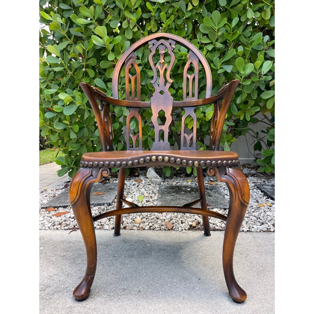Theodore Alexander Vintage Gothic Revival Windsor Armchair Attributed to Theodore Alexander For Sale - Image 4 of 14