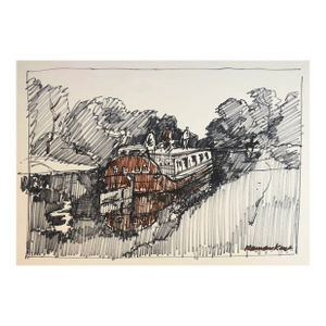 1950s Norman Kent Canal Boat Drawing