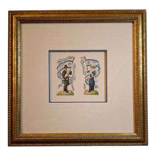 Antique Zionist Rosh Hashanah Die Cut Greeting Cards Framed Pair Hebrew Publishing Co C1910 For Sale