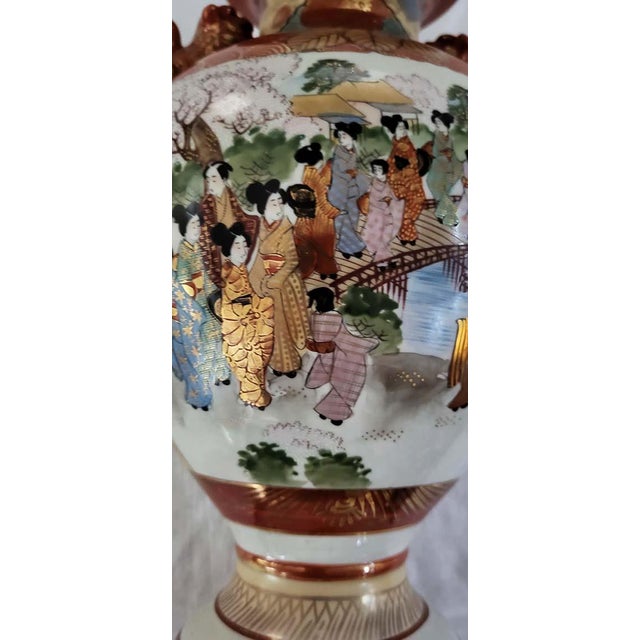 Japanese Vintage Japanese Kutani Porcelain Vase - Dragon Handles For Sale - Image 3 of 7
