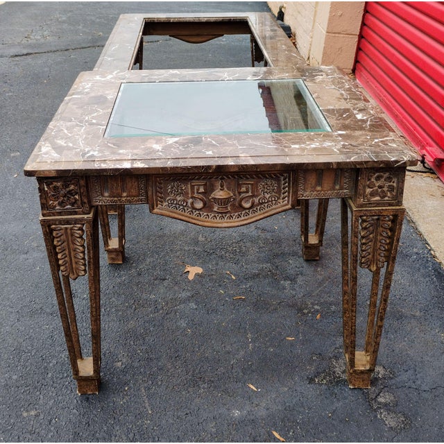 1950s French Louis XVI-style Giltwood and Marble-Top Coffee and Side Table For Sale - Image 4 of 11