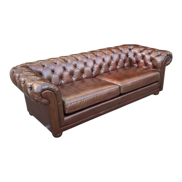 Vintage Cognac Brown Leather Chesterfield Sofa | Deep Tufted English Club Couch For Sale - Image 12 of 14