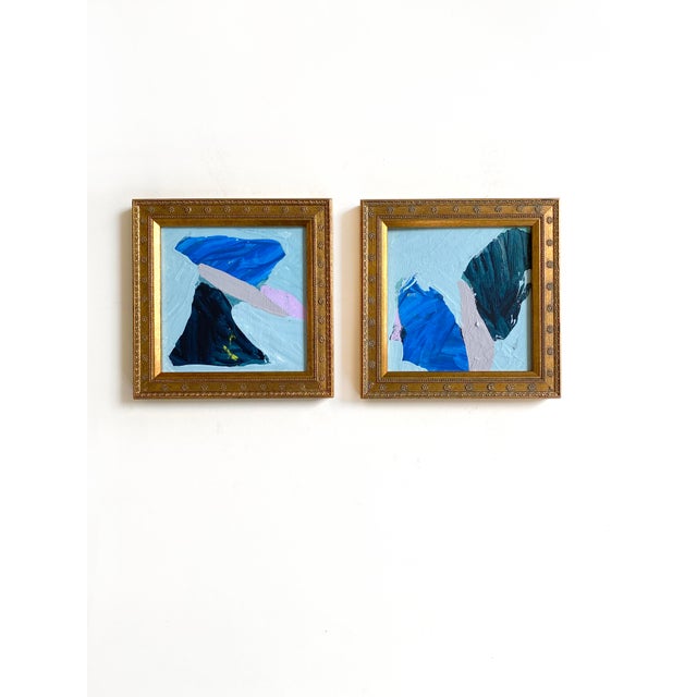 Abstract "Stacking Rocks" Set of 2 Framed Mini Paintings by Jessalin Beutler For Sale - Image 3 of 4