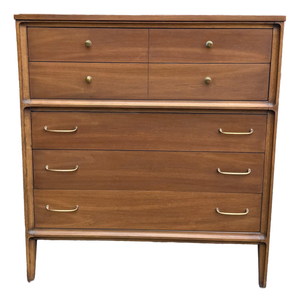 Vintage Mid Century Broyhill Forward Walnut Highboy Dresser