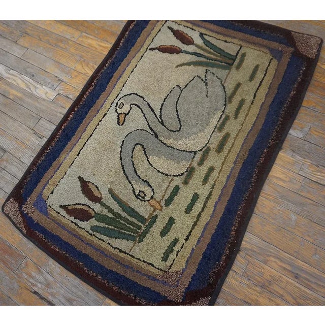 Unique White Ivory Color With Special Animalia Pattern Vintage Pictorial American Hooked Rug For Sale - Image 11 of 11