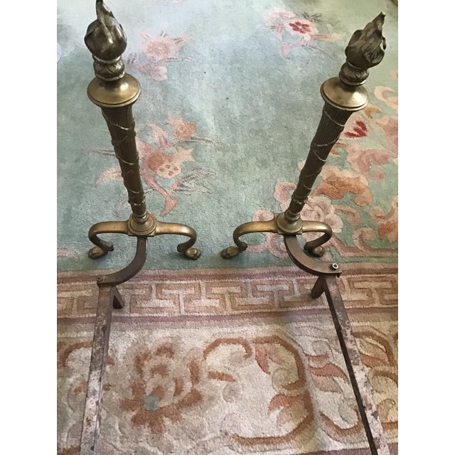 Traditional 1920s Solid Brass Traditional Andirons - a Pair For Sale - Image 3 of 10