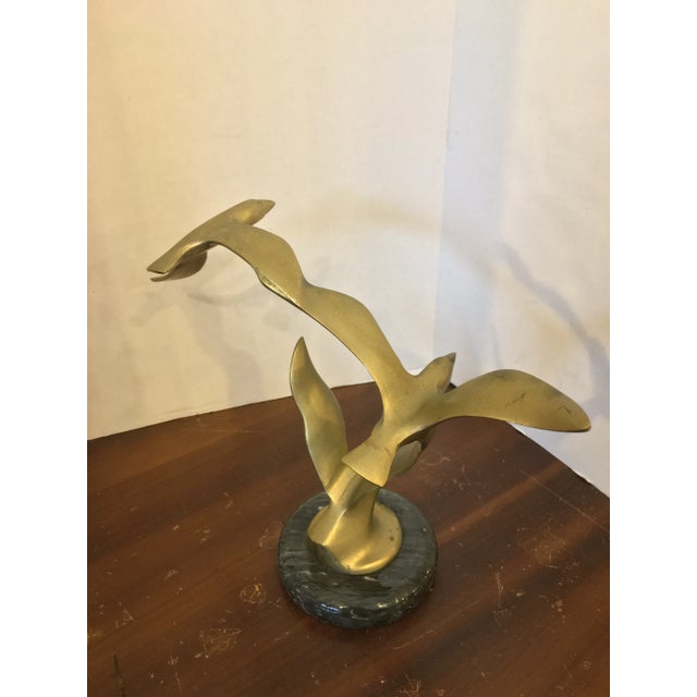 Vintage 1960s Brass Soaring Seagulls Sculpture For Sale - Image 4 of 13