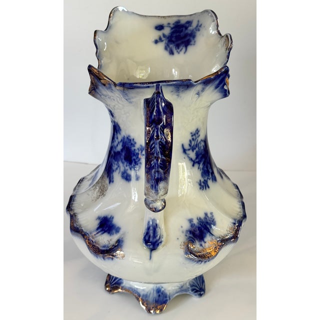Antique Made in England Flow Blue Large Scale Pitcher For Sale - Image 10 of 16
