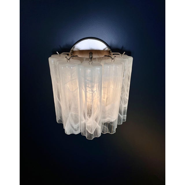 Vintage Murano Glass Tube Wall Sconces with 5 White Alabaster Glass Tube, 1990, Set of 2 For Sale - Image 6 of 18