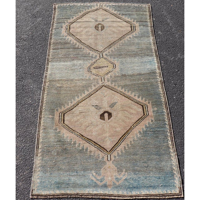 Antique Turkish Kars Rug With Geometric Medallions in Taupe and Faded Blue For Sale In Atlanta - Image 6 of 11