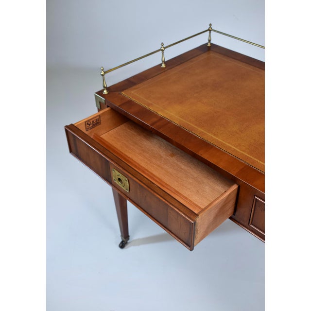 French Regency Leather Top Desk With Campaign Styling and Gallery For Sale - Image 14 of 16