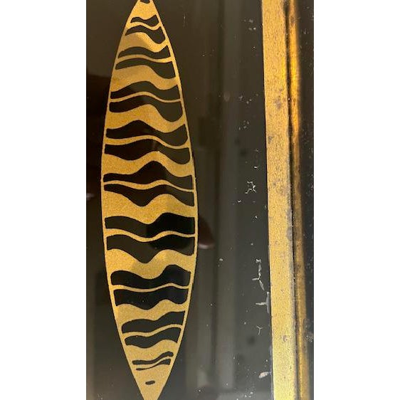 Vintage Mid-Century Modern Fred Press black & gold glass tray. 14.75 wide x 8" high. In fair condition - the glass is in...
