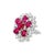Contemporary Ruby Diamond Cluster 18k White Gold Sunburst Ring Size 6.75 For Sale - Image 3 of 4