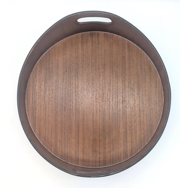 Mid 20th Century Round Pressed Teak Wood Tray With Handles For Sale - Image 9 of 11