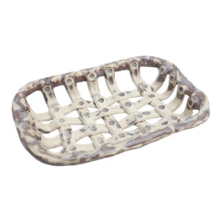 Signed Lufkin Pottery Seagrove Nc Woven Stoneware Basket Tray For Sale
