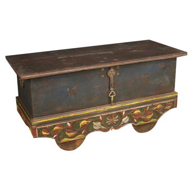 Indian Painted Wood Chest, 1960s For Sale