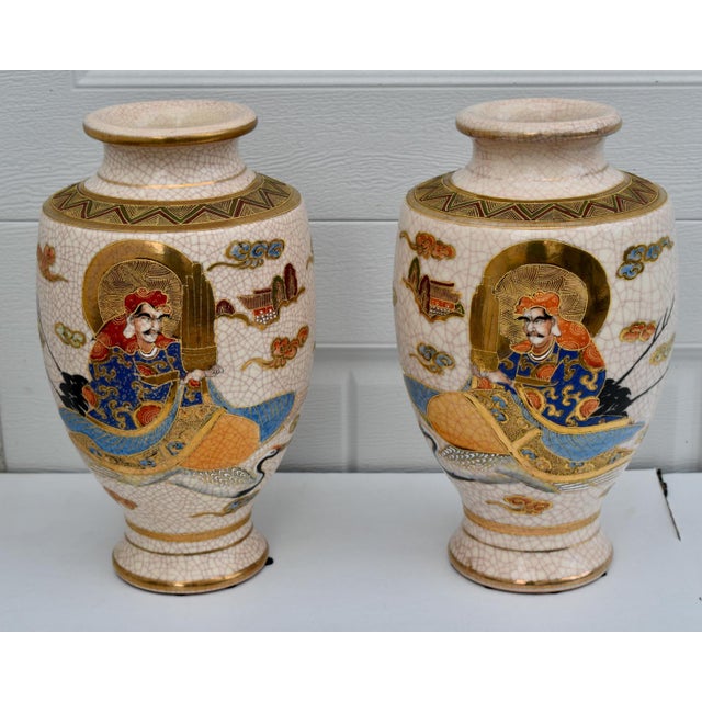 Antique Pair of Japanese Satsuma Moriage Ceramic Vase For Sale - Image 4 of 17