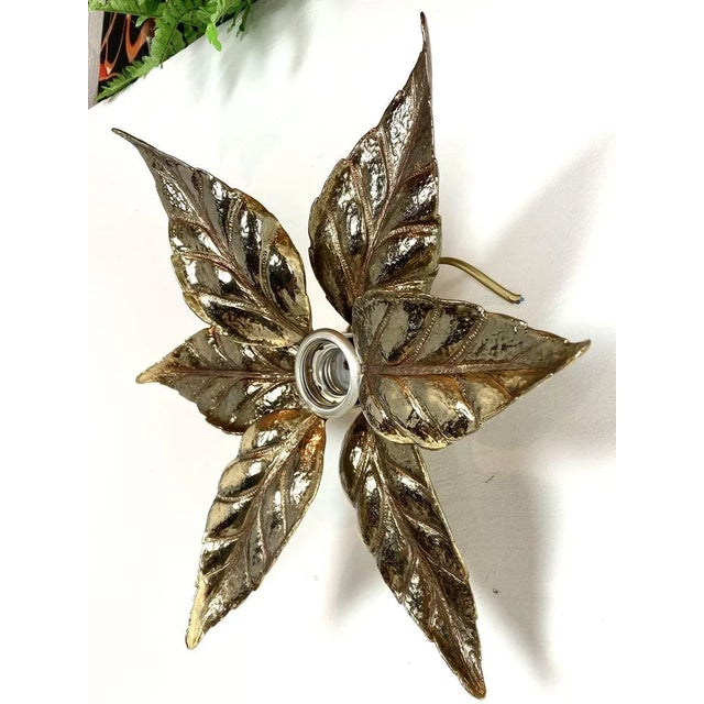 Belgian Brass Flower Wall Light by Willy Daro for Massive, 1970s For Sale - Image 14 of 17
