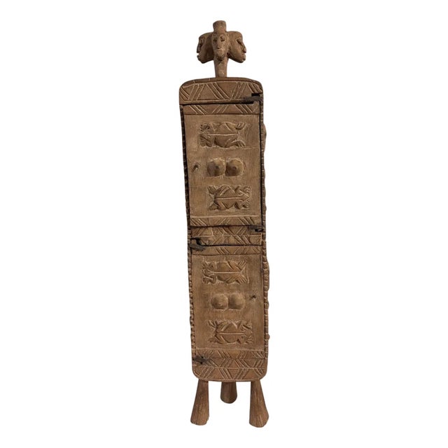Vintage Unique Dogon Hand Carved Wooden Box Mali 26" H For Sale