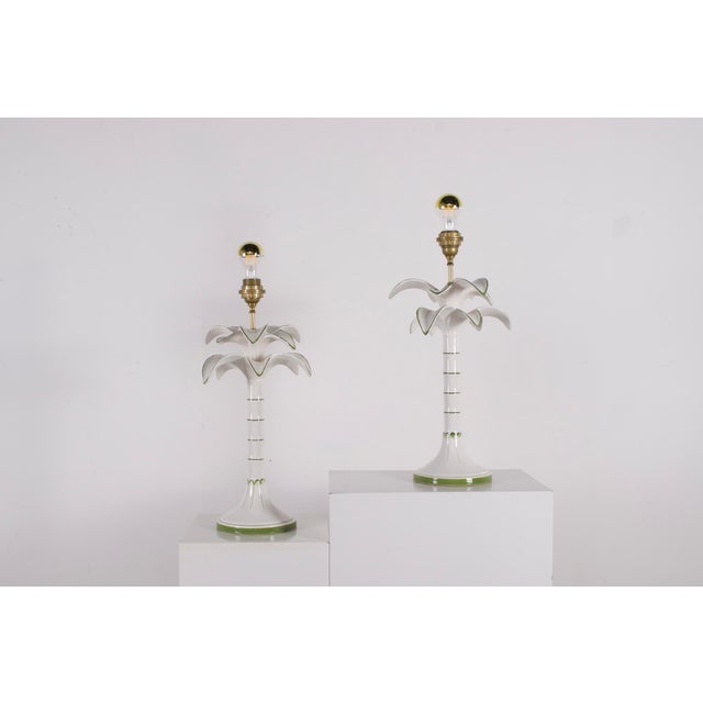 Ceramic Palm Tree Base Earthenware Table Lamps, 1970s., Set of 2 For Sale - Image 7 of 7