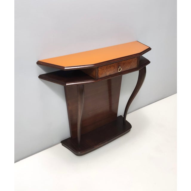 Vintage Beech and Walnut Root Console Table with Orange Glass Top, 1950s For Sale - Image 6 of 15
