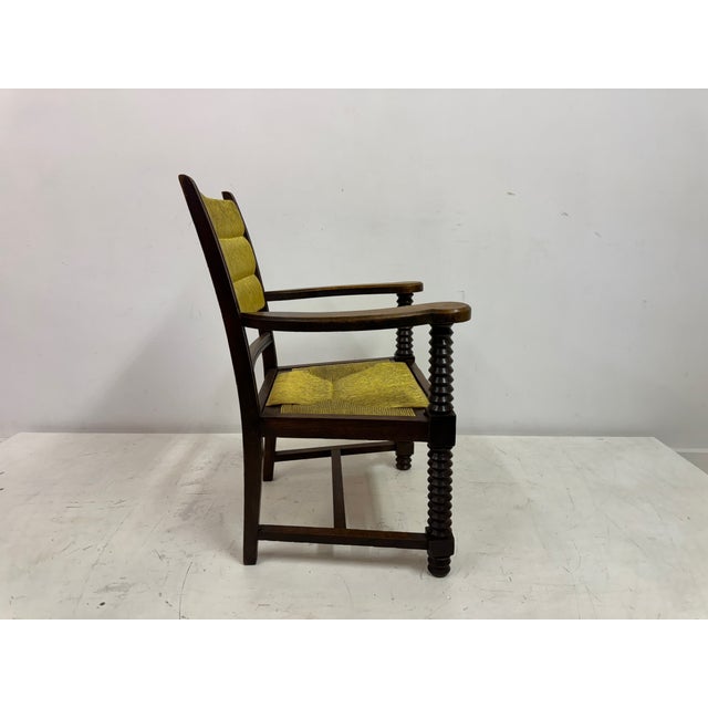 French Oak and Rush Armchair attributed to Charles Dudouyt, 1940s For Sale - Image 9 of 17